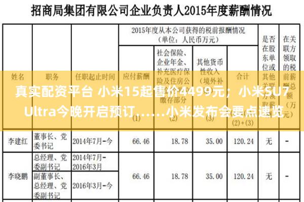 真实配资平台 小米15起售价4499元；小米SU7 Ultra今晚开启预订……小米发布会要点速览